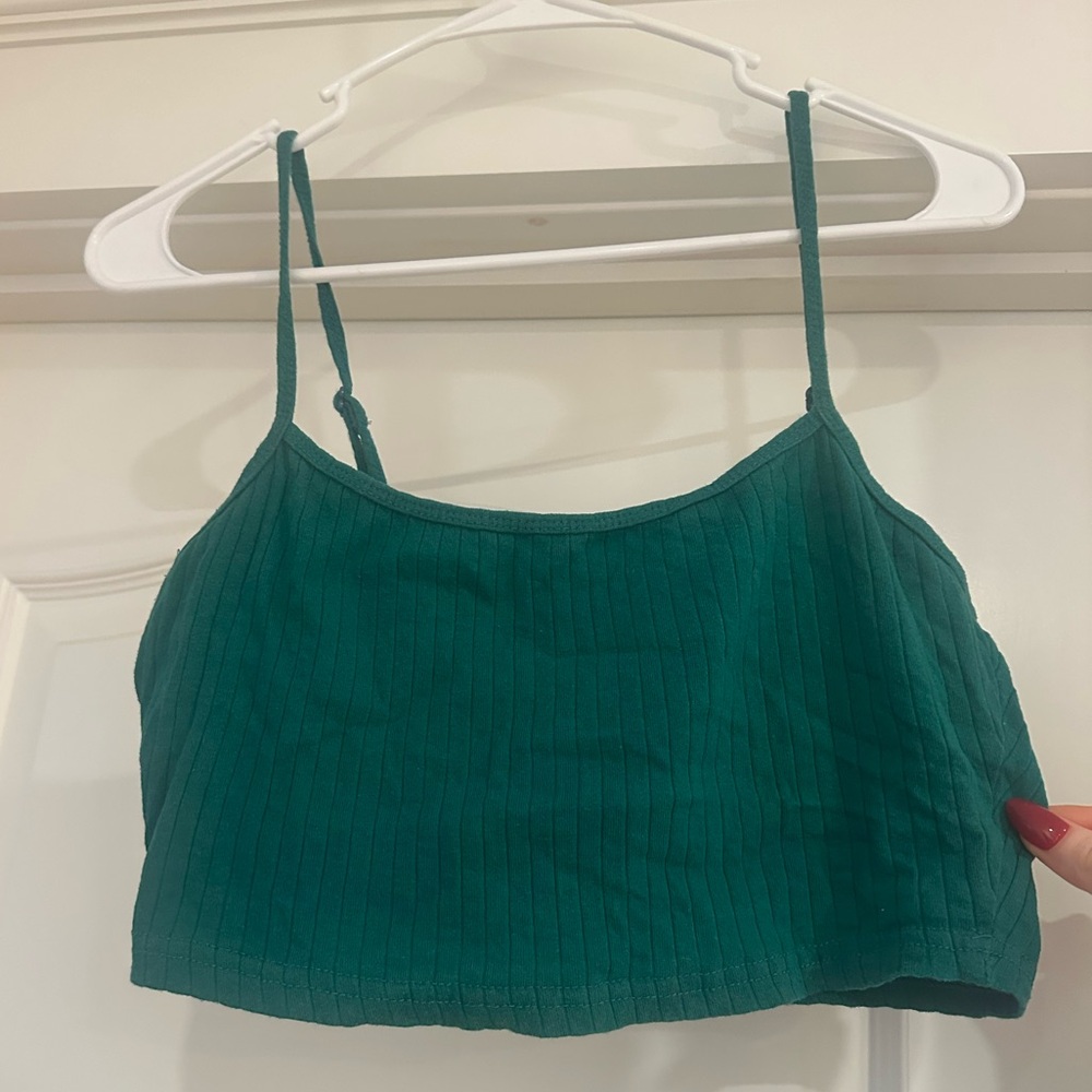 Green Ribbed Crop Top - Picture 3 of 4